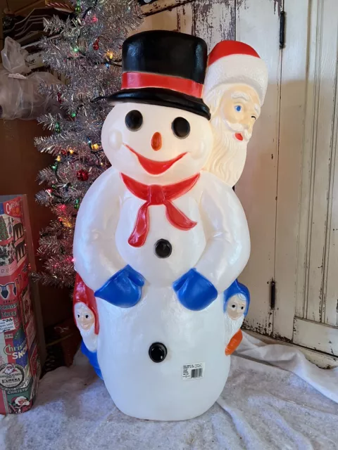 Vintage Christmas Blow Mold Snowman with Friends Lighted Union New Old Stock 30”