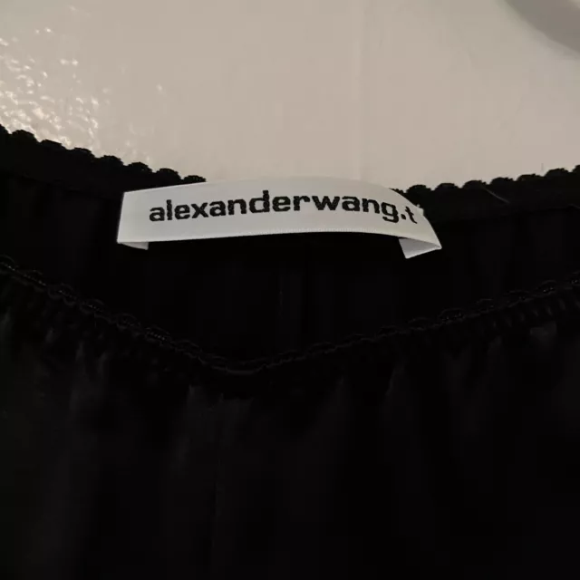 ALEXANDER WANG T. black 100% SILK pants crystal zip club lounge satin S 3