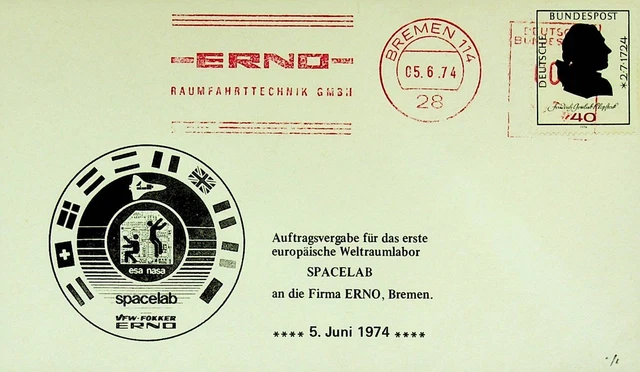 Deutschland 1974 Meter Frankierte Erno Spacelab Bremen Rocket Abdeckung W/