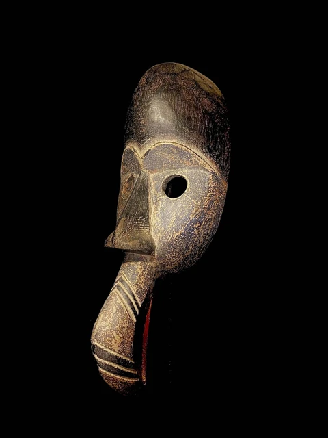 African Tribal Face Mask Wood Hand Carved Vintage Wall Hanging Dan Zapkei-4621