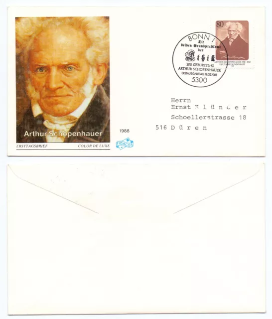 102566 - Mi.Nr. 1357 - FDC - Bonn 18.2.1988 - Arthur Schopenhauer