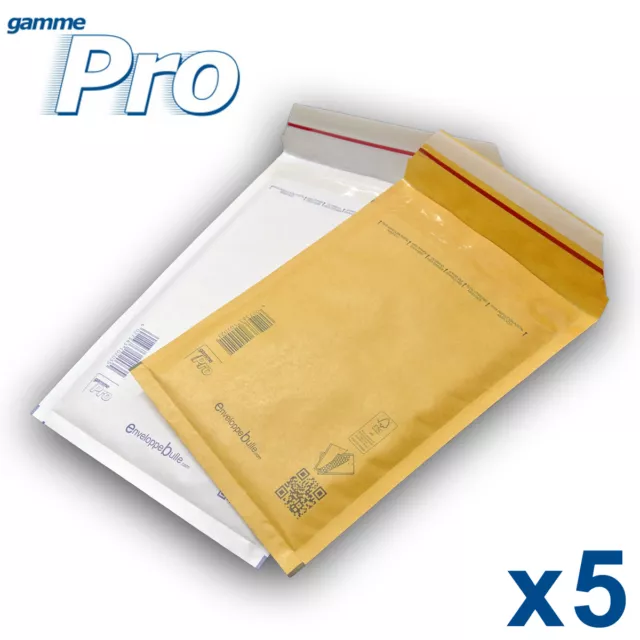 Lot de 5 enveloppes bulles PRO - 10 formats au choix - blanches ou marron
