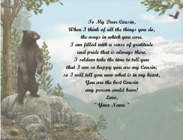 Christmas Gift/ Birthday Gift for Cousin Personalized Poem Gift Bear/Eagle