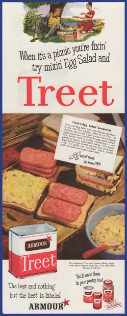 Vintage 1947 ARMOUR Treet Canned Meat Egg Salad Sandwich Ephemera 40's Print Ad