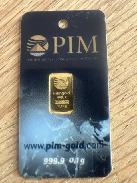 Goldbarren 0,10 Gramm, 999,9 Feingold mit Zertifikat, von Nadir für  PIM, LBMA