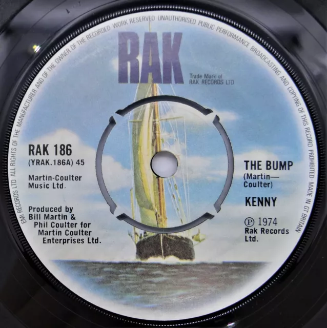 Kenny – The Bump/Forget The Janes, The Jeans 7" Vinyl Single 1974 Glam RAK186 UK