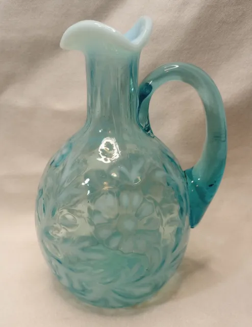 Northwood or Fenton Blue Opalescent Glass Daisy & Fern Pattern Cruet Bottle