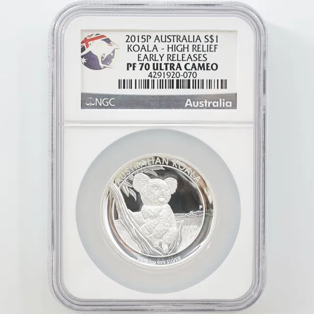 2015 Australia Koala 1 Australian Dollar High Relief Silver Proof Coin NGC PF 70