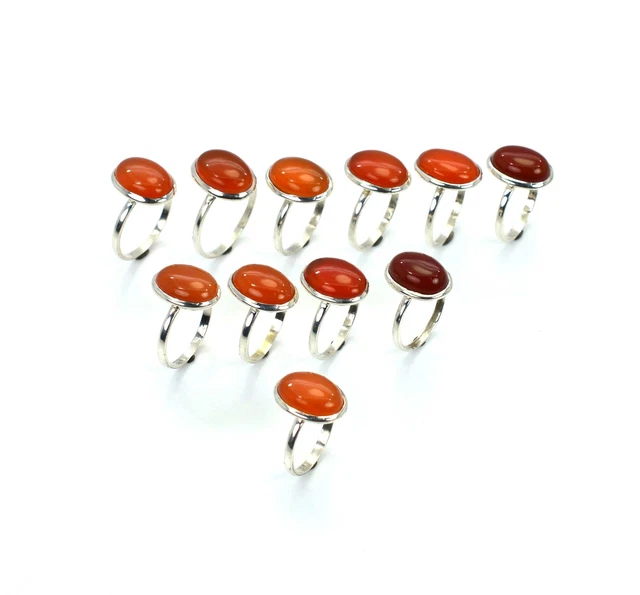 Wholesale 11Pc 925 Solid Sterling Silver Red Carnelian Ring Lot K523