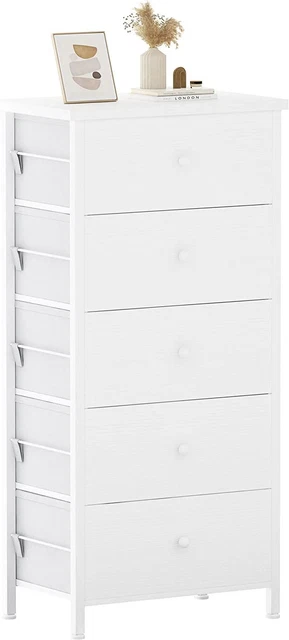 BOLUO Tall White Dresser for Bedroom 5 Drawer 12"D x 15.7"W x 44.1"H,