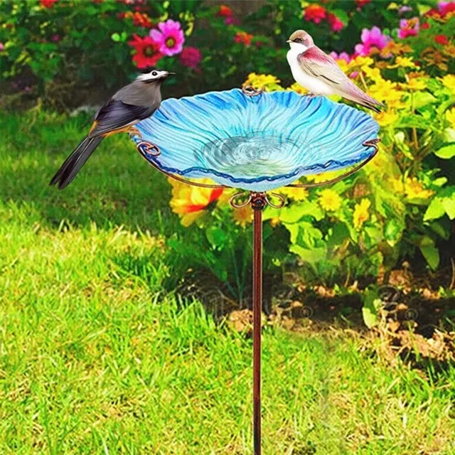 Vogeltränker Gartenstecker Glas Gusseisen Vogelbad 79cm Futterschale Gartendeko