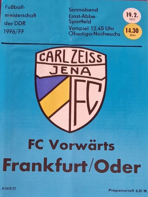1976/77 DDR OBERLIGA FC CarlZeissJena Vorwärts Frankfurt/Oder EUR 1