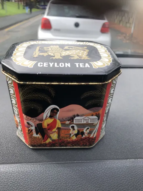 Antiguo caddy de té de lata de Ceilán mezcla 100 mm X 105 mm X 80 mm