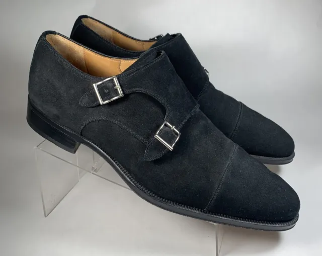 Magnanni For Neiman Marcus MENS 12 M Double Monk Strap Cap Toe Shoes SUEDE BLACK