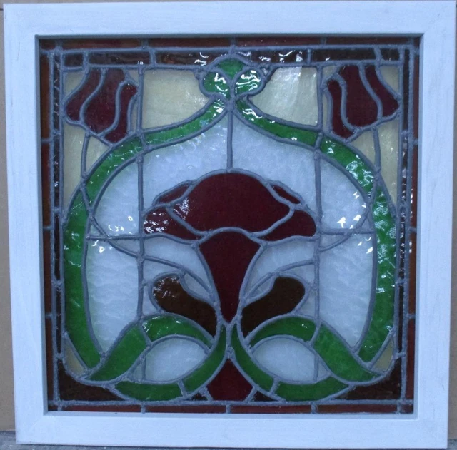 OLD ENGLISH LEADED STAINED GLASS WINDOW Beautiful Floral 21.5" x 21.5"