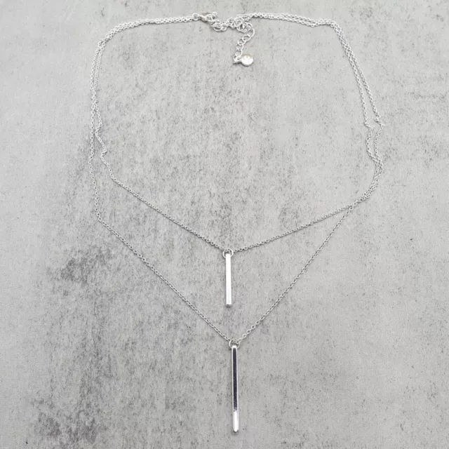 Lauren Conrad LC Necklace Womens Silver Tone Chain Double Bar Pendant 18 Inches 3