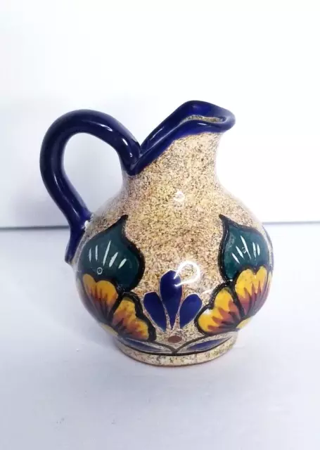 Hand Painted Ceramic Pitcher Floral Design Bud Vase 3.5" Jug