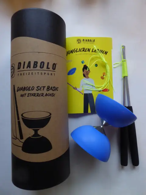 Diabolo Freizeitsport Jonglier-Set Basic mit Diabolo blau, Handsticks aus Alum..