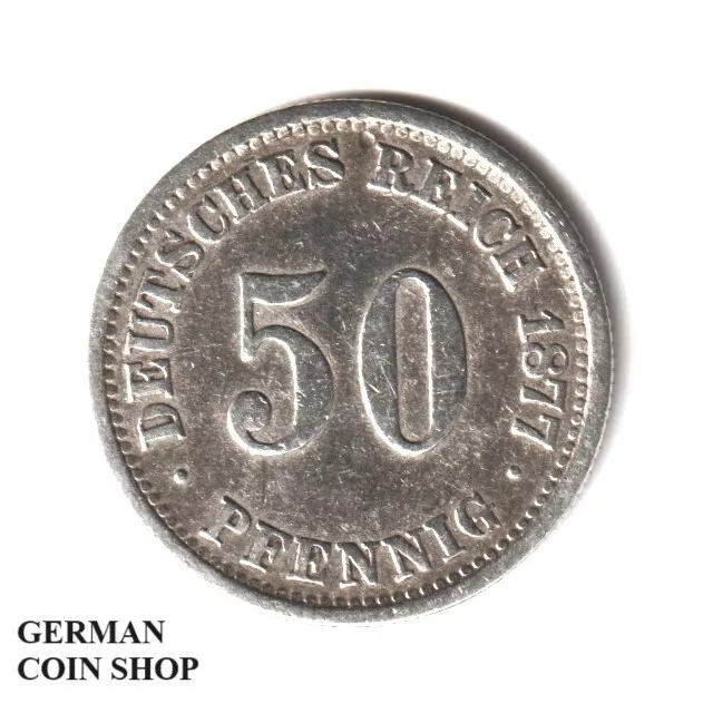 50 Pfennig Argento Impero Tedesco 1877 E - Reich Tedesco