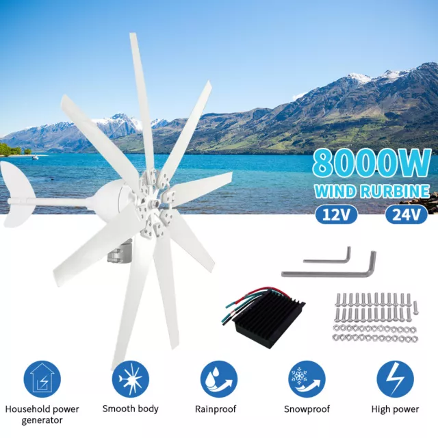 8000W Wind Turbine Generator Kit 12/24V 8 Blades w/Controller for Home Garden UK