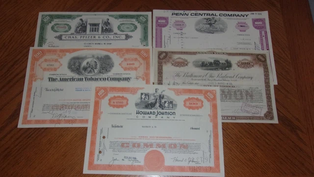 Lot of 5 Different Stock Certificates S39
