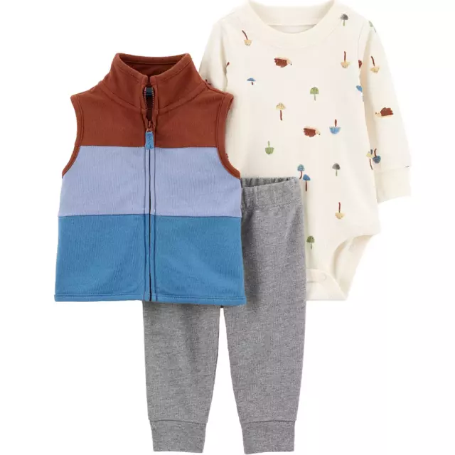 CARTER'S Baby Boys Striped Sleeveless Vest, Bodysuit and Pant, 3-Piece Set NB