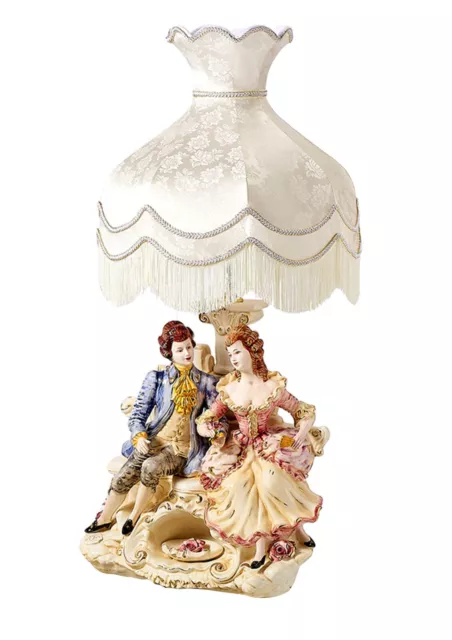 Lámpara de Mesa Con Amantes Barrocos de Porcelana Capodimonte Con Oro 110 CM