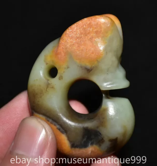 2" Chinese Hongshan culture Hetian Jade Carving Pig Dragon Amulet Pendant A14