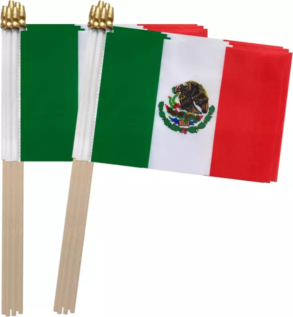 Mexico Stick Flag Mexican Small Mini Hand Held Flags,5X8 Inch,12 Pack