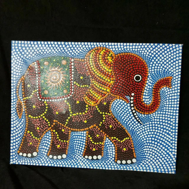 De colección Original Acrílico Multicolor Pintura de Puntos de Elefante Arte de Pared sobre Lienzo