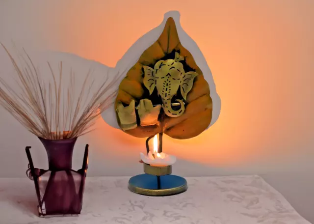 Metal Brown Leaf Ganesha T-Light candle stand for Home Decor & Showpiece Items 2