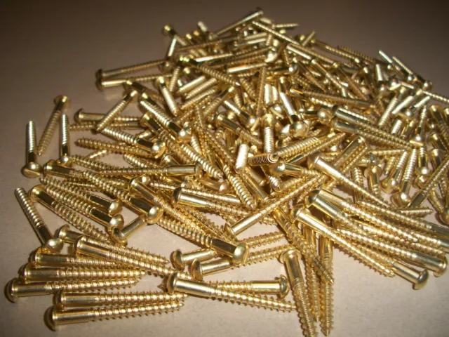 50 UNUSED, BRASS WOOD SCREWS, WITH THE OLD ROUND SLOTTED HEAD, 1 1/2" LONG by #8
