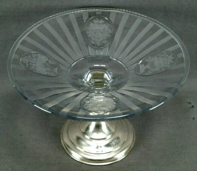 Hawkes ABP American Brilliant Sheraton Engraved Cut Crystal & Sterling Compote