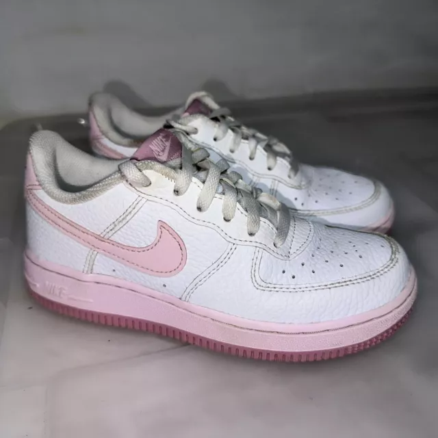 Girls NIKE AF1 Air Force 1 White Pink Sneakers Size US 1Y #33518