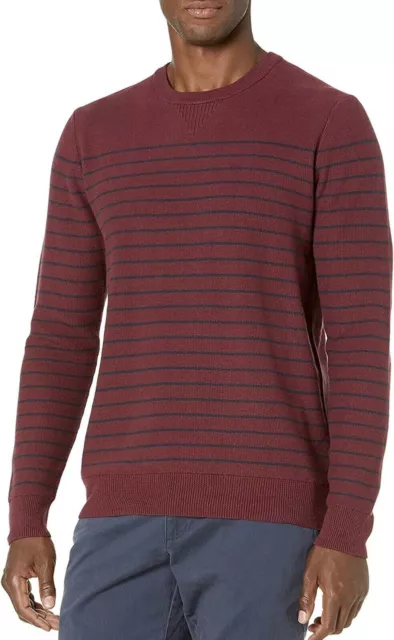 Goodthreads Men's Soft Cotton Crewneck Jumper Burgundy with Navy Stripes Small