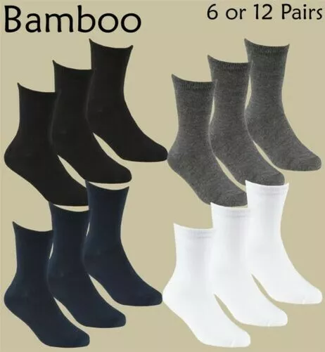 Niños Calcetines Escolares Niñas Suave Bambú Tobillo Calcetín 6 O 12 Pares