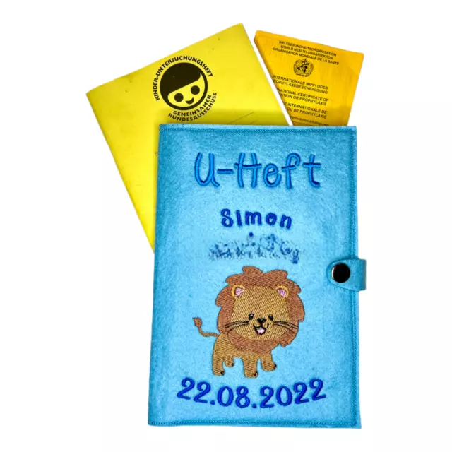 U-Livret Étui Avec Noms Et Date de Naissance, Lion, Cadeau pour La Bébé