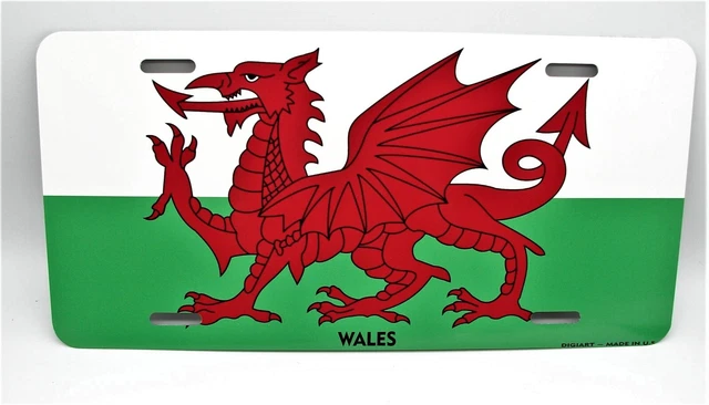 Wales Flag Metal Car License Plate. Welsh Dragon, Welsh Flag Car License Plate