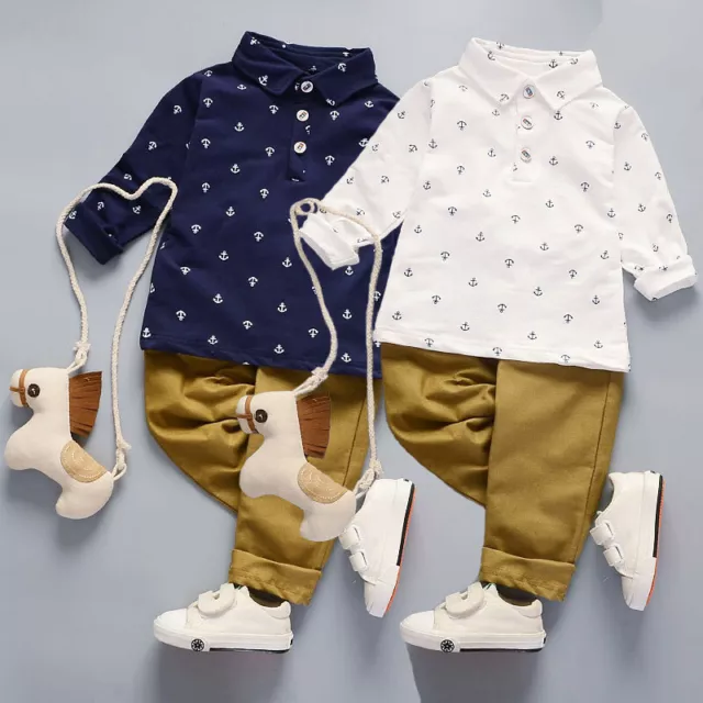 2PCS Toddler Kids Baby Boys Gentleman Outfits Suit Casual Top Long Pants Clothes