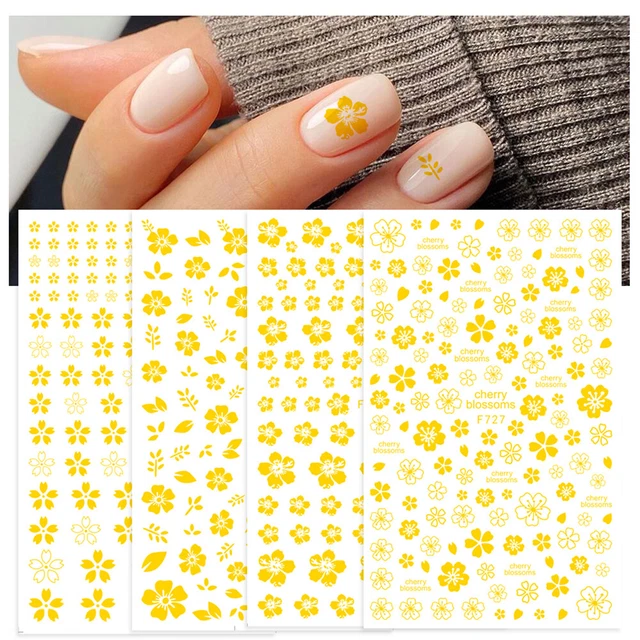 Adhesivo hágalo usted mismo pegatina arte en uñas 3D Sakura flores de cerezo calcomanías de oro blanco