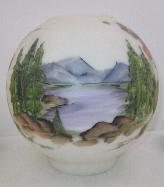 Gwtw Oil Lamp Glass Ball Shade - Mountain Lake Scene - 8" Ball 4" Fitter 2