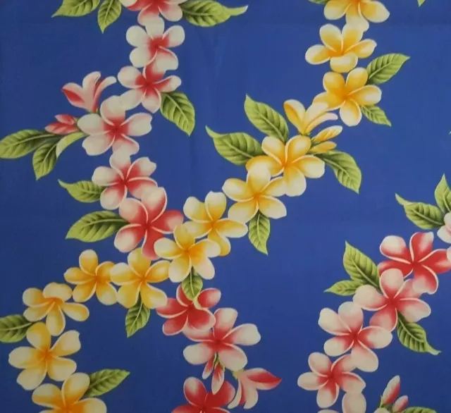 Hawaiian Print ☆ Pink And Yellow Floral Flowers On Blue ☆ Fabric Cotton ☆ Fq