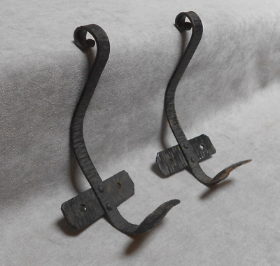 Pair Vintage French wrought iron Coat Hat Hooks Hangers
