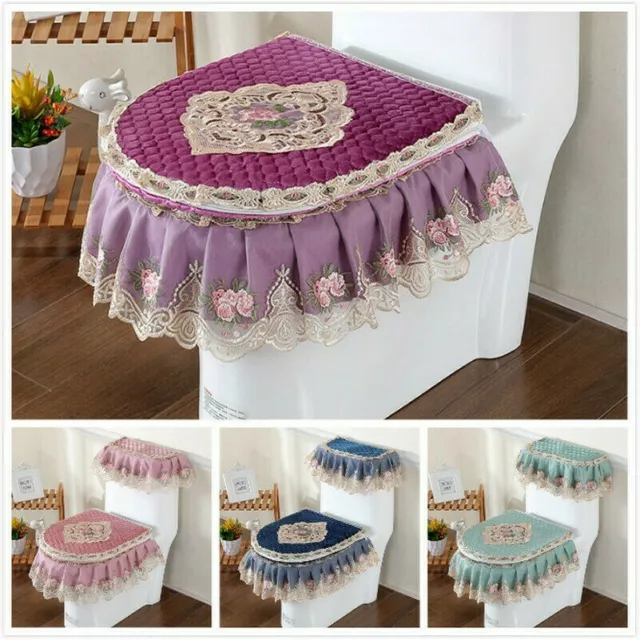 Juego de 3 piezas de cubierta de asiento de inodoro cubierta de tanque con cremallera tapa de encaje alfombra accesorio de baño
