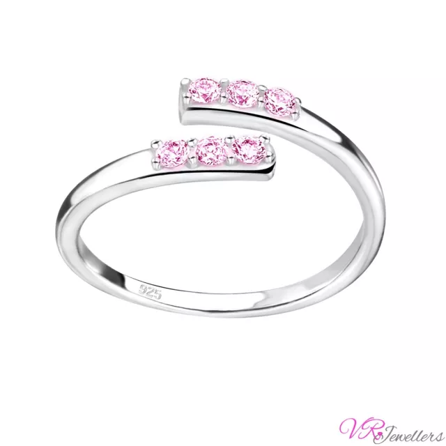 925 Toe Ring Cubic Zirconia Solid Sterling Silver Womens Adjustable Pink