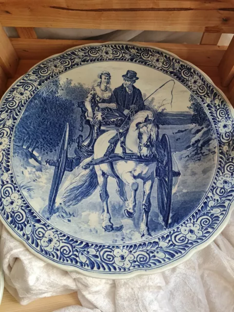 großer Wandteller Teller Royal handgemalt Delft Delfter Art um 1900 ,38,5 cm