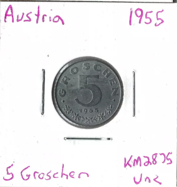 Coin Austria 5 Groschen 1955 KM2875, combined shipping