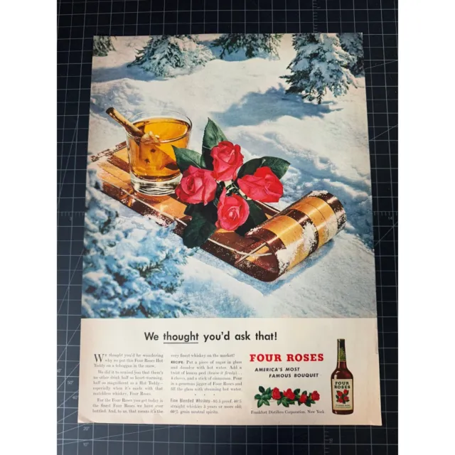 Vintage 1940s Four Roses Whiskey Print Ad