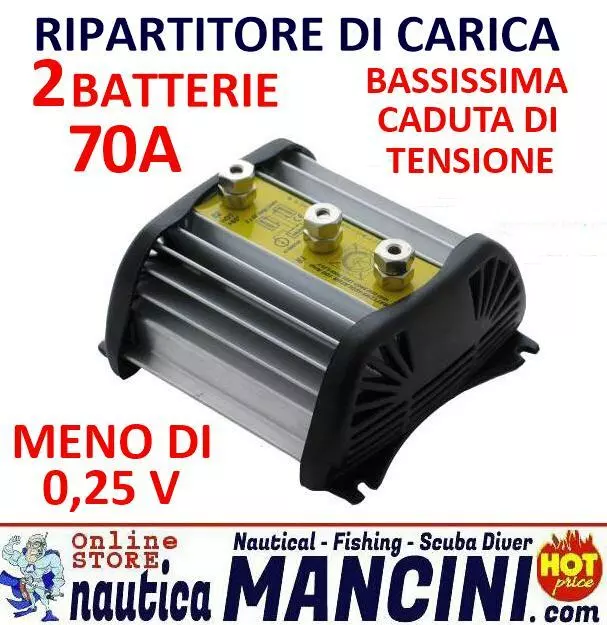 RIPARTITORE DI CARICA DI CORRENTE 2 x 70 A PER 2 BATTERIE BASSA CADUTA TENSIONE