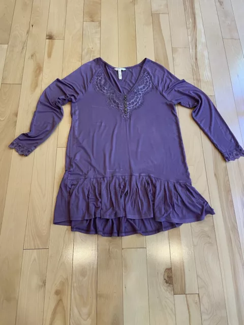 Matilda Jane Womens Purple Lace Long Sleeve V-Neck Tunic Blouse Top Size XS